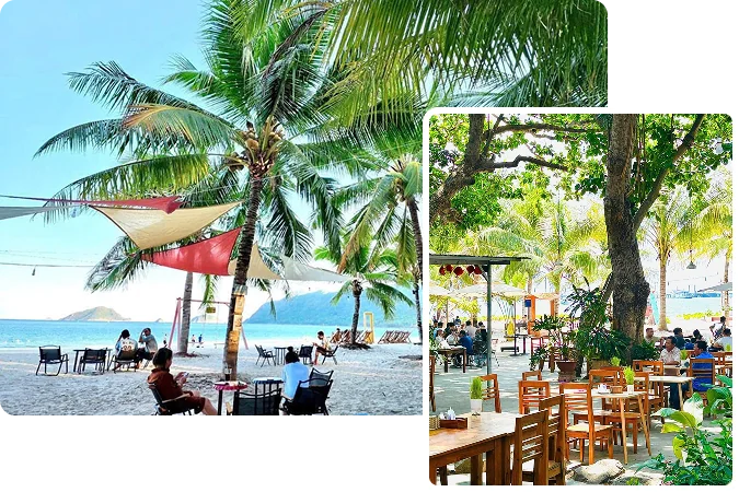 The resort's beach and restaurant