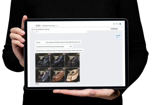 A customer viewing the product photos the bot sent