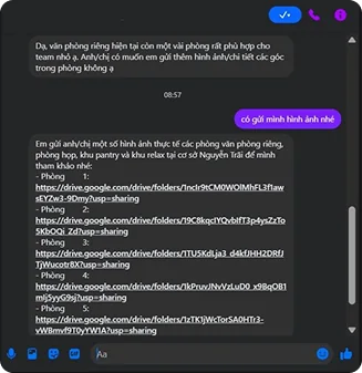 The bot sending photo links to a guest