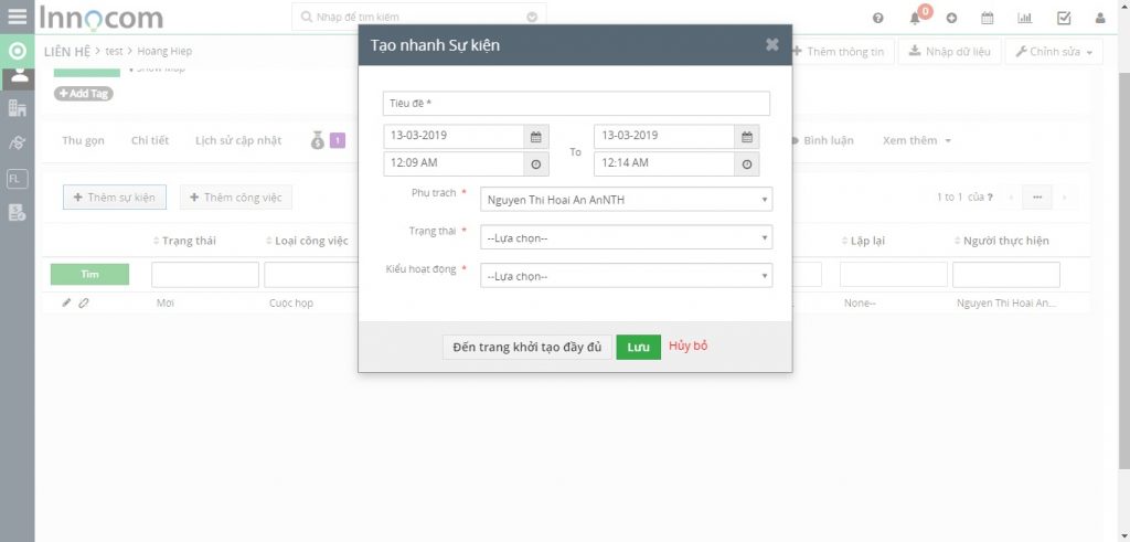 Vtiger support: Tạo cuộc hẹn với khách hàng
