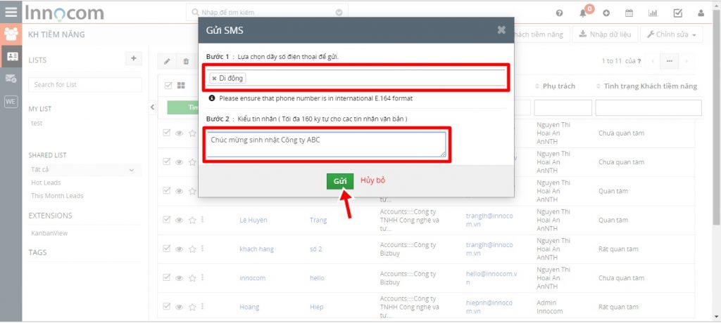 Gửi sms từ phần mềm