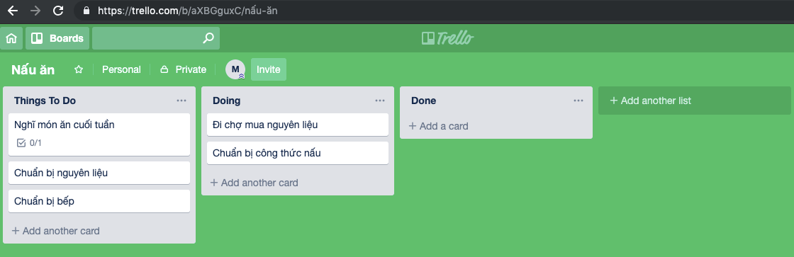 Tạo 3 list công việc
