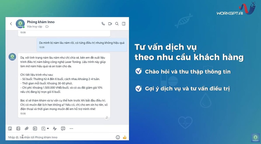 W0orkGPT AI tư vấn dịch vụ theo tình trạng khách hàng