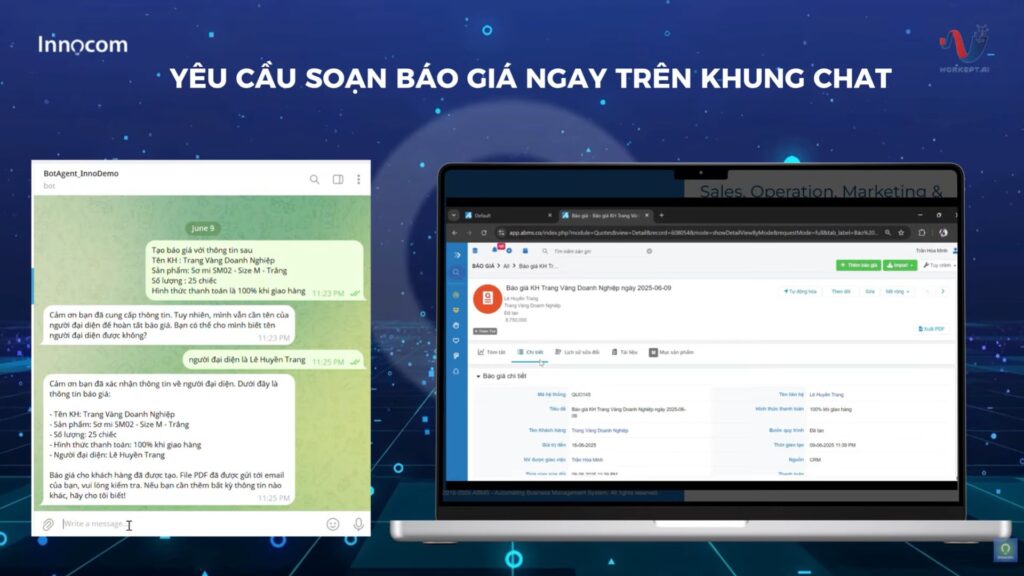 Chatbot AI yêu cầu soạn báo giá ngay trên chatbox