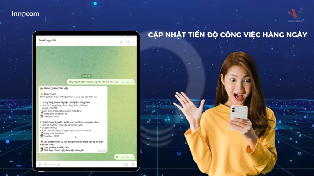 WorkGPT AI cập nhật tiến độ công việc hàng ngày