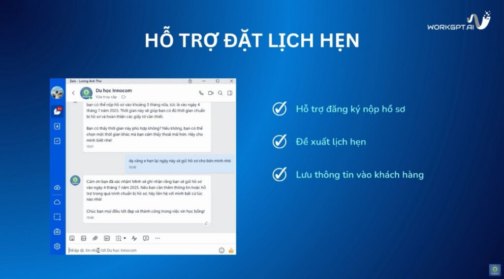 Zalobot hỗ trợ đặt lịch hẹn