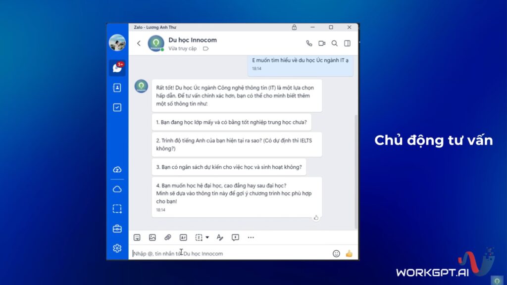 WorkGPT Chatbot AI chủ động tư vấn