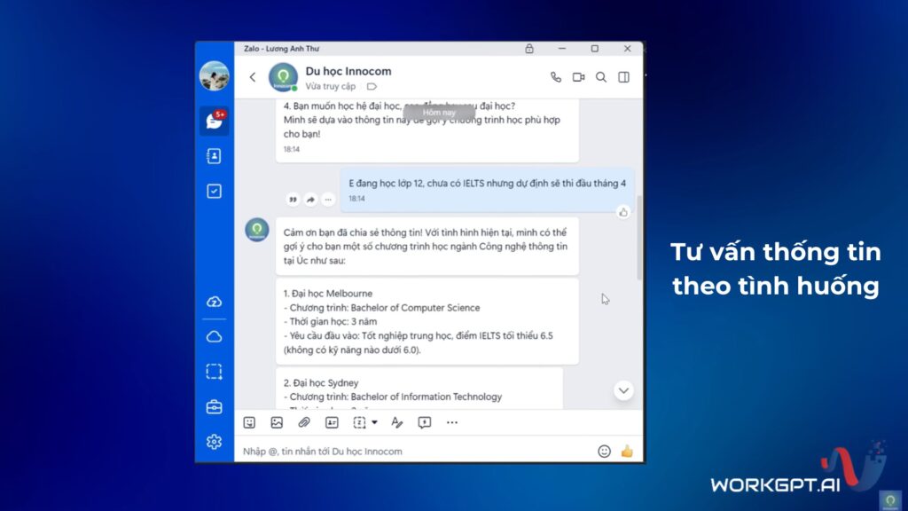 Chatbot AI tự động tư vấn thông tin theo tình huồng