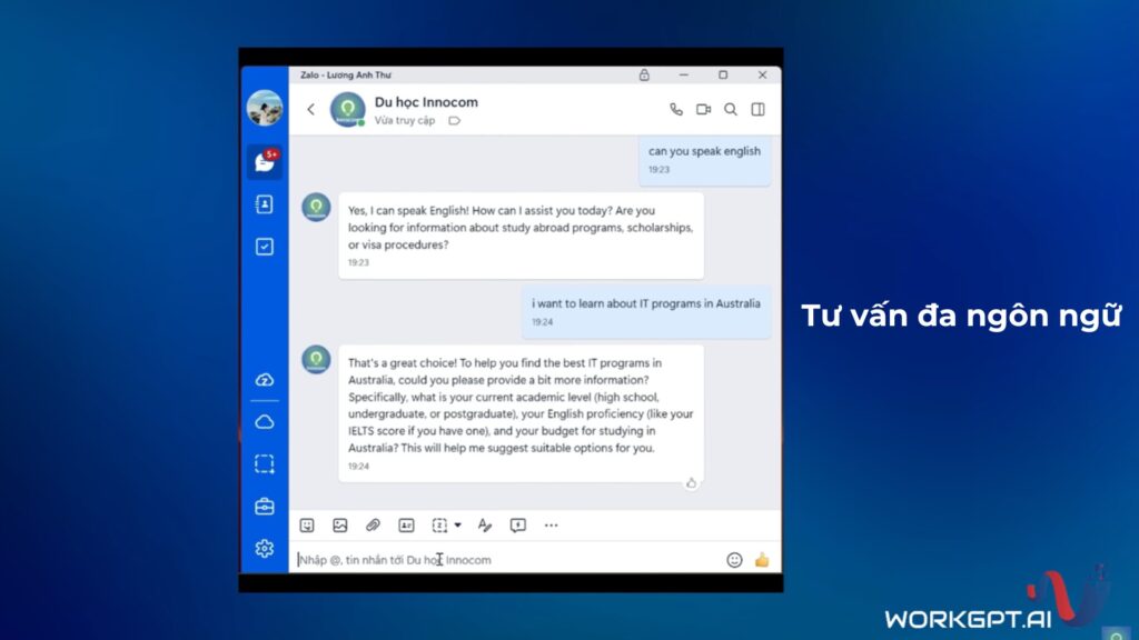 Zalo Chatbot AI tư vấn đa ngôn ngữ